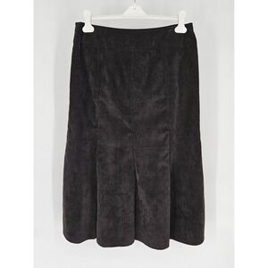 Zac & Rachel Midi Skirt Womens 10 Black Corduroy Stretch Flared Panelled Skirt